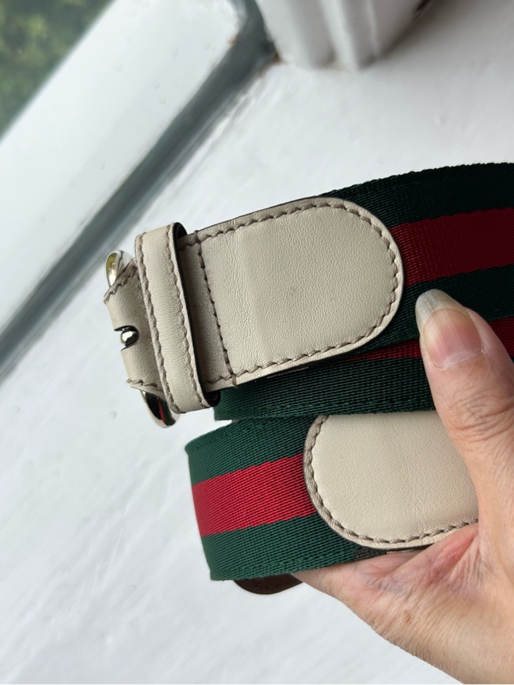 NWT Authentic Gucci Signature Web-Pebbled Leather Belt Size 85 Green Red White - Picture 5 of 7